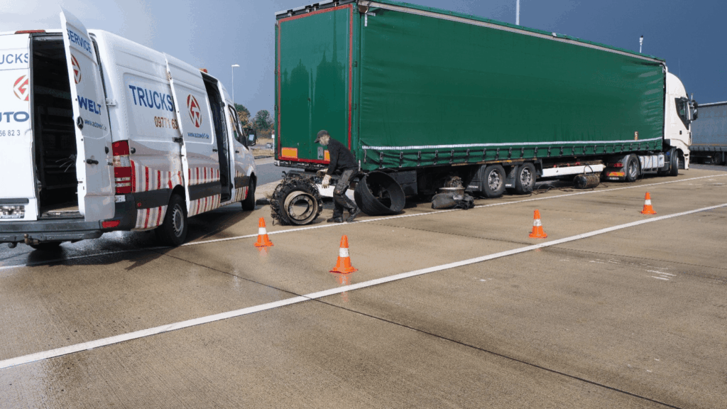 Polska, A4, 45-920 Opole: awaryjna wymiana koła w naczepie Krone